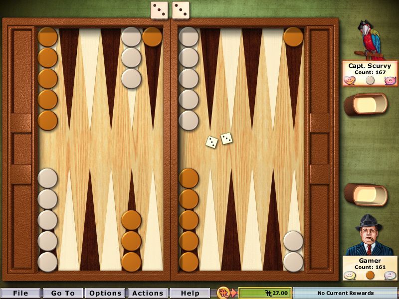 Hoyle Table Games 2004 (Windows) screenshot: Backgammon: A game in progress