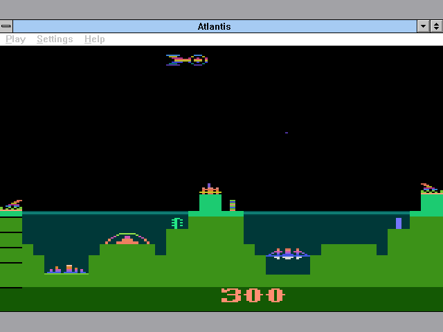 Activision's Atari 2600 Action Pack 2 (Windows 3.x) screenshot: Atlantis is the sole Imagic game included in the pack.