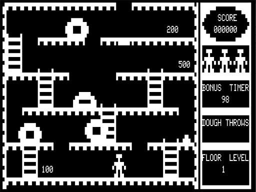 Donut Dilemma (TRS-80) screenshot: Starting the First Level