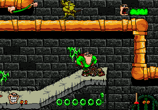 Boogerman: A Pick and Flick Adventure (Genesis) screenshot: Sewer level