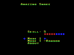 Amazing Snake (ColecoVision) screenshot: Game select screen.
