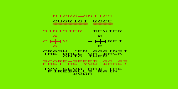 Chariot Race (VIC-20) screenshot: Instructions