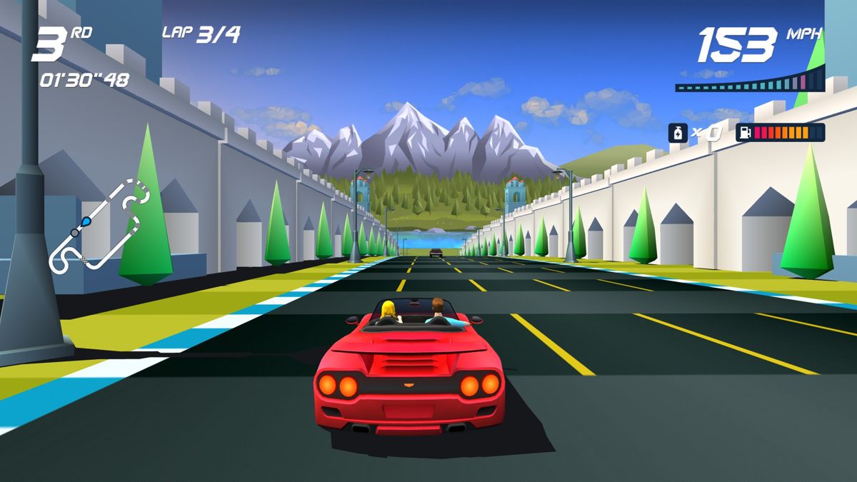 Horizon Chase Turbo: Summer Vibes (Windows) screenshot: A lot of the tracks in Summer Vibes have been recycled from tracks in the original game so fans will see some similarities
