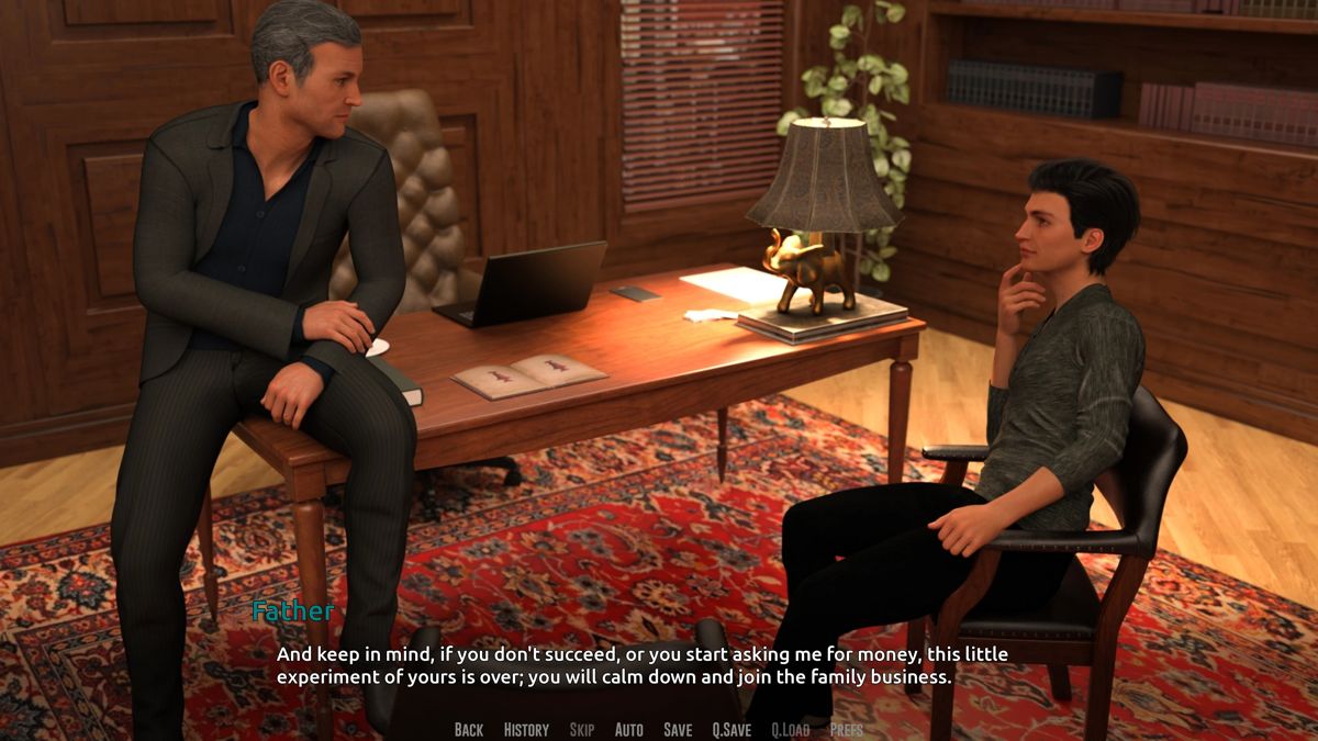 Become a Rock Star (Windows) screenshot: Making a deal with your father before leaving for good