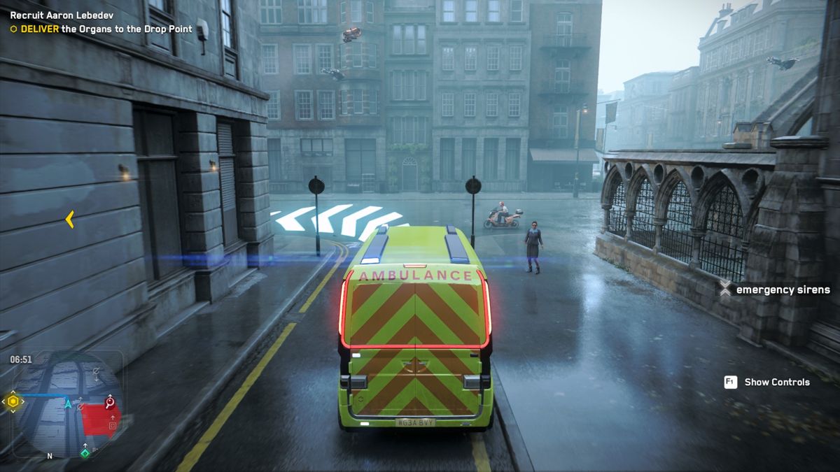 Watch Dogs: Legion (Windows) screenshot: Driving an ambulance.