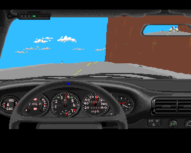 Test Drive (Amiga) screenshot: Ingame with Porsche: Chased by police