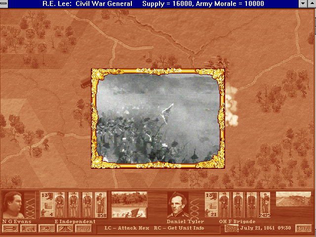 Robert E. Lee: Civil War General (Windows 3.x) screenshot: Sometime battles are flavored with these movies.