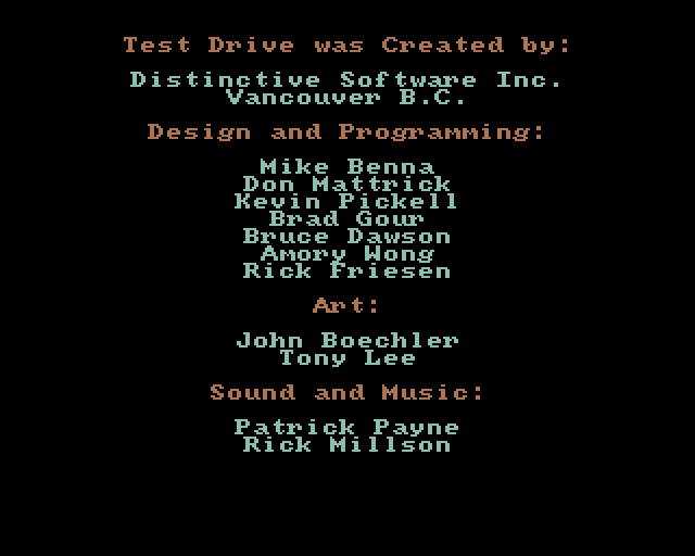 Test Drive (Amiga) screenshot: Credits