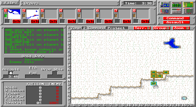 Trevor Sorensen's Star Legions (DOS) screenshot: Troop level map.