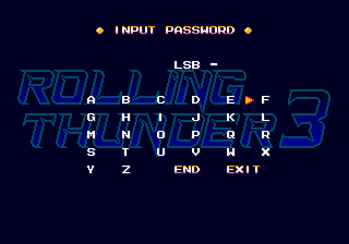 Rolling Thunder 3 (Genesis) screenshot: Password entry screen