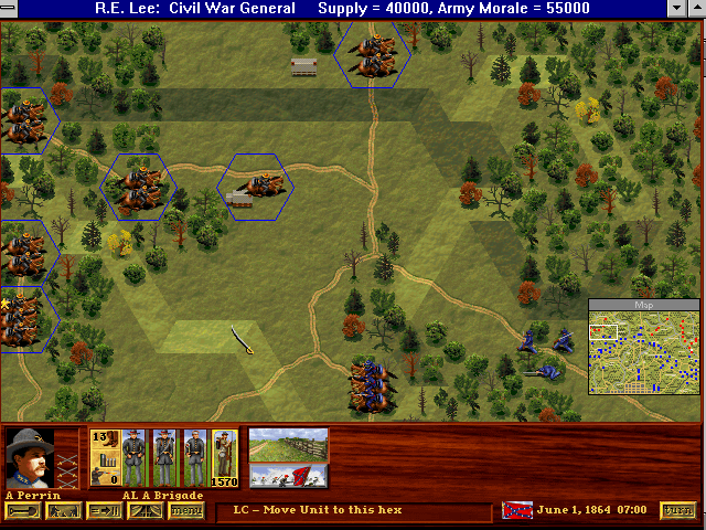 Robert E. Lee: Civil War General (Windows 3.x) screenshot: Charging with the CSA cavalry at the battle of Cold Harbor.