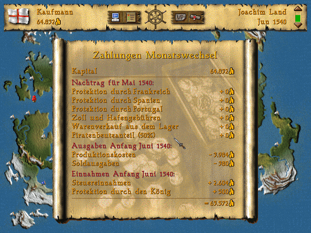 Herrscher der Meere (DOS) screenshot: Budget.