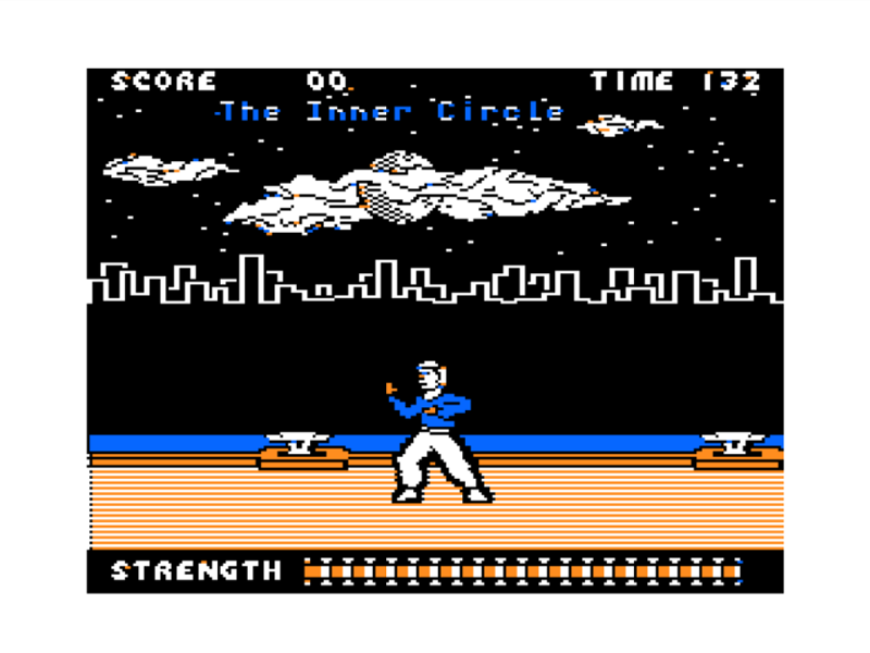 Kung-Fu Dude (TRS-80 CoCo) screenshot: Starting on the Docks