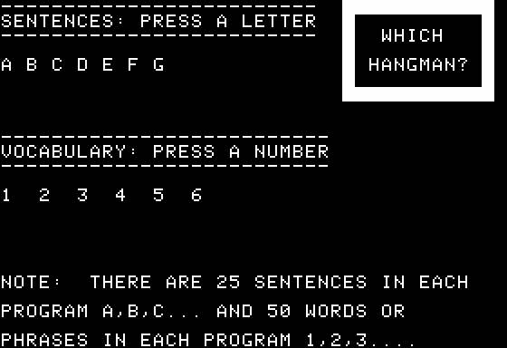 The French Hangman (Apple II) screenshot: Main Menu