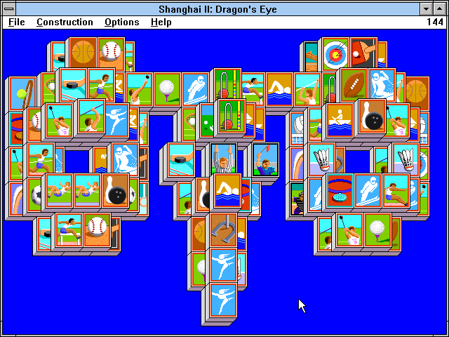 Shanghai II: Dragon's Eye (Windows 3.x) screenshot: The ram layout with the sports tile set.