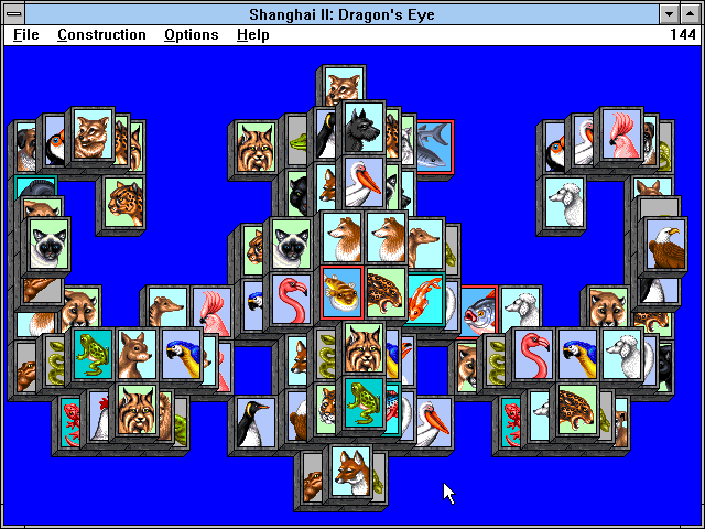 Shanghai II: Dragon's Eye (Windows 3.x) screenshot: The boar layout with the animal tile set.