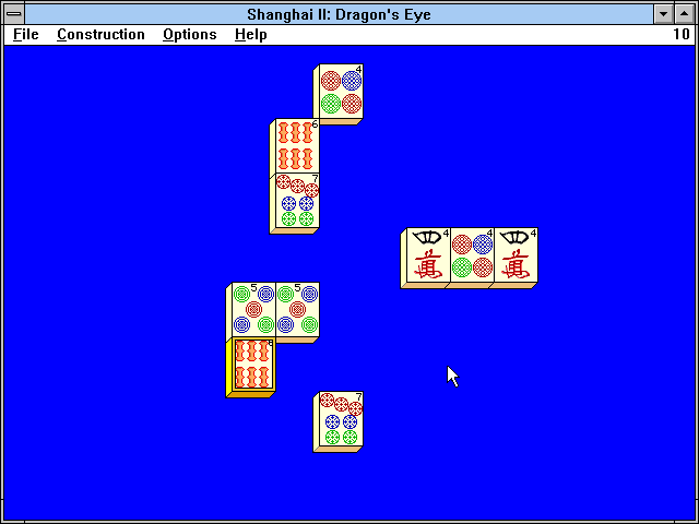 Shanghai II: Dragon's Eye (Windows 3.x) screenshot: Close to winning. Layouts can be created that are solvable or unable to be completed.