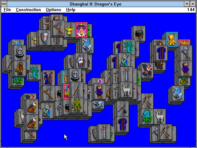 Shanghai II: Dragon's Eye (Windows 3.x) screenshot: The dragon layout with the fantasy tile set.