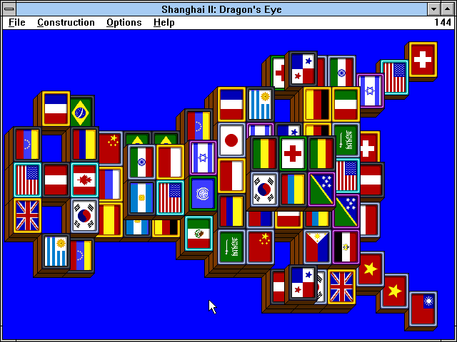 Shanghai II: Dragon's Eye (Windows 3.x) screenshot: The horse layout with the flags tile set.
