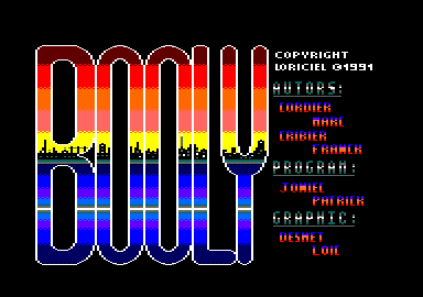 Booly (Amstrad CPC) screenshot: Title and credits screen