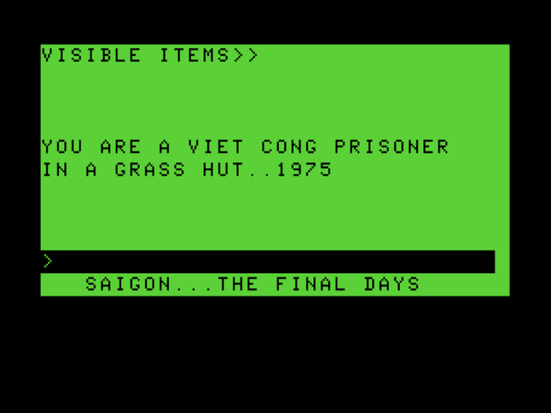 Saigon: The Final Days (TRS-80 CoCo) screenshot: Starting in a Viet Cong prison camp