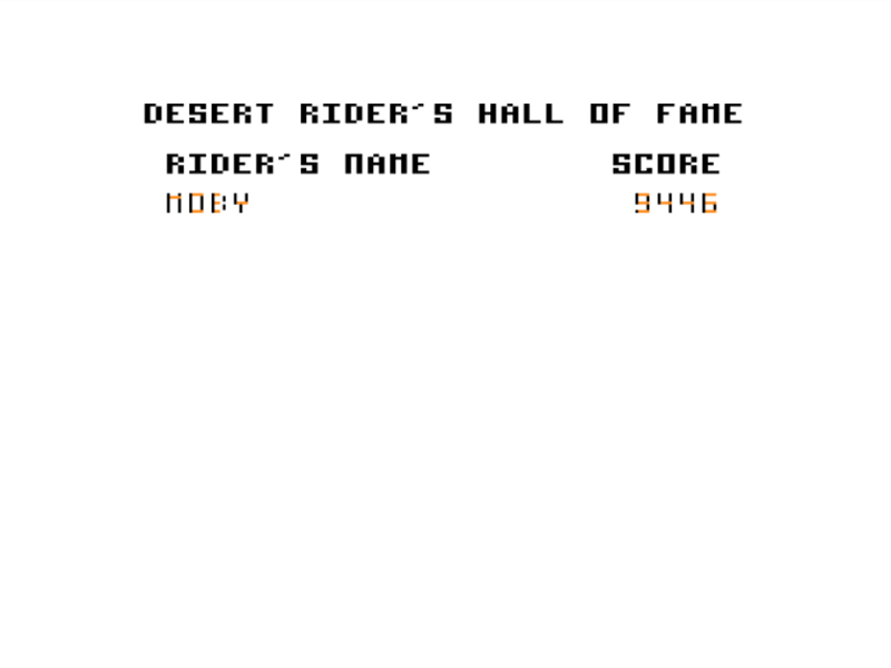 Desert Rider (TRS-80 CoCo) screenshot: Final Score
