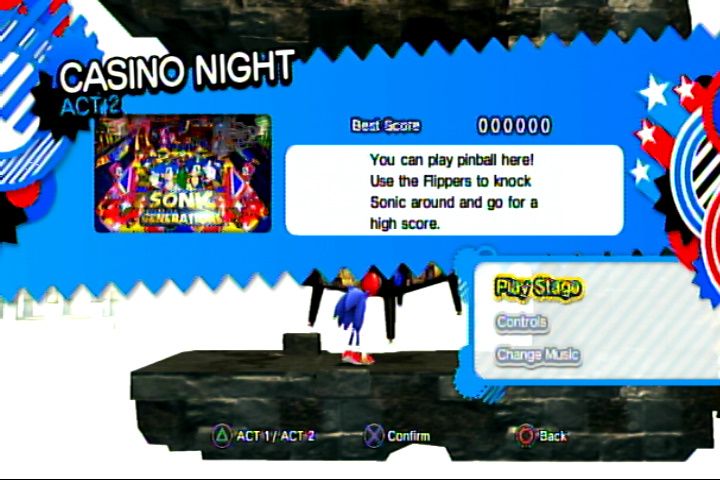 Sonic: Generations - Casino Nights DLC (PlayStation 3) screenshot: Selecting the stage shows this