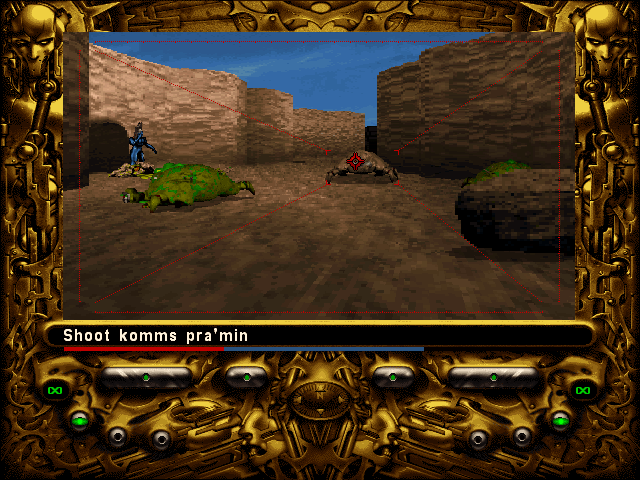 Perfect Assassin (DOS) screenshot: A bug-like creature has come crawling in. Better shoot it.