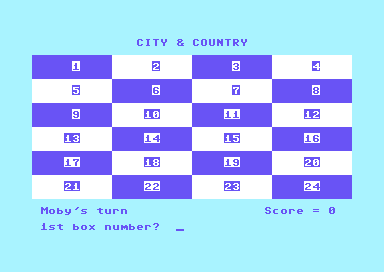 Square Pairs (Commodore 64) screenshot: Starting Board