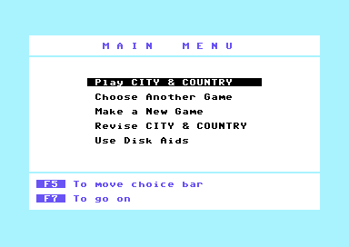 Square Pairs (Commodore 64) screenshot: Main Menu