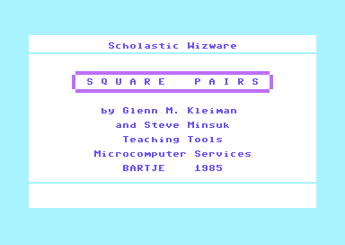 Square Pairs (Commodore 64) screenshot: Title Screen