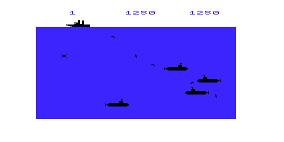 Sub Chase (VIC-20) screenshot: Dropping Depth Charges