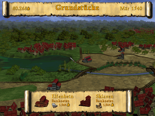 Herrscher der Meere (DOS) screenshot: Friendly town.