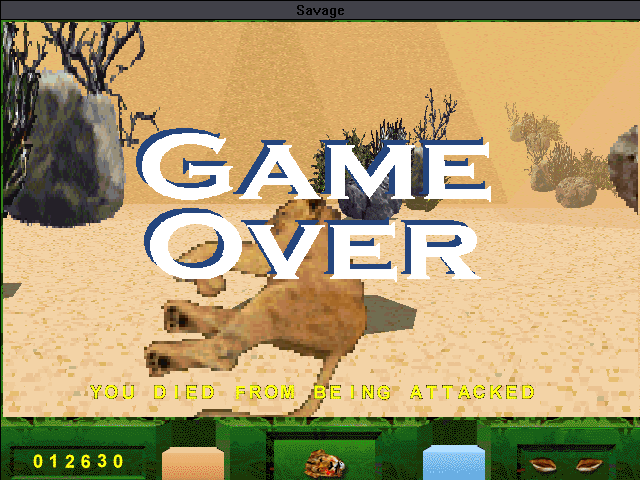 Savage: The Ultimate Quest for Survival (Windows 16-bit) screenshot: Trampled to death by zebras!