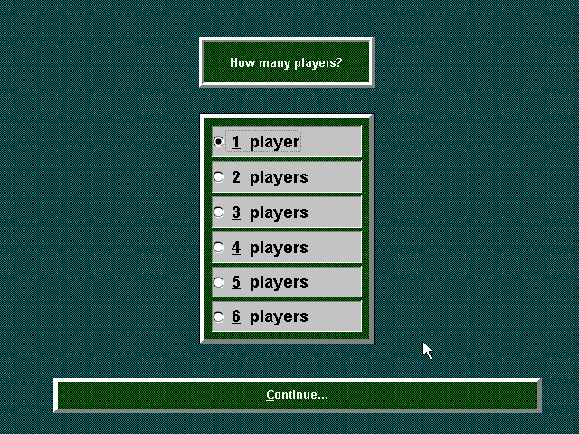 Gazillionaire (Windows 3.x) screenshot: Up to six people can play.
