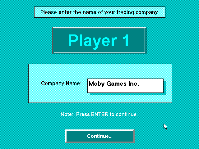 Gazillionaire (Windows 16-bit) screenshot: Naming the trading company.