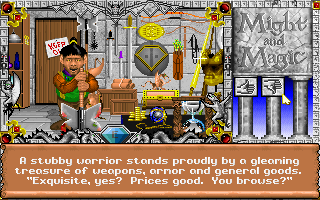 Might and Magic III: Isles of Terra (DOS) screenshot: Shopping at the armory