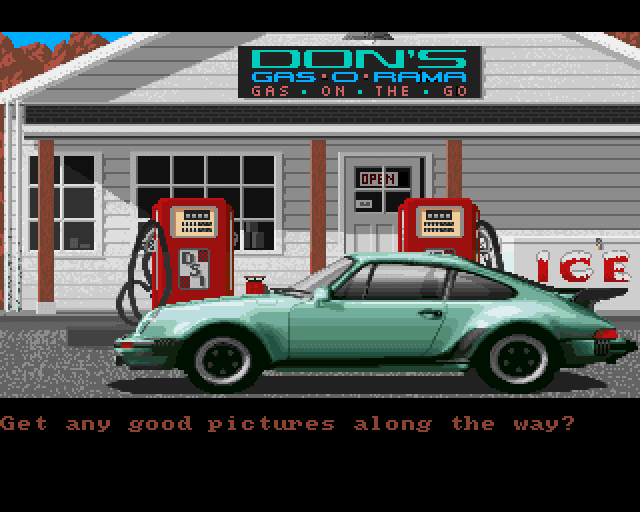 Test Drive (Amiga) screenshot: First stop at gas station