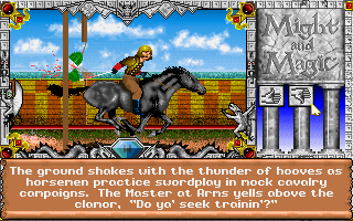 Might and Magic III: Isles of Terra (DOS) screenshot: Training (the watermelon joust!)
