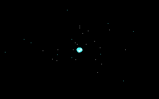 The Light Corridor (DOS) screenshot: Introduction -- a shiny ball hurtles off into the cosmos. You must follow! (CGA)