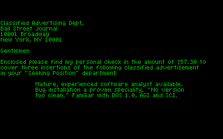 Leisure Suit Larry Goes Looking for Love (In Several Wrong Places) (DOS) screenshot: The infamous "Boss Key" feature from Sierra. Pressing Ctrl-B will immediately pop-up this screen to fool your employers...