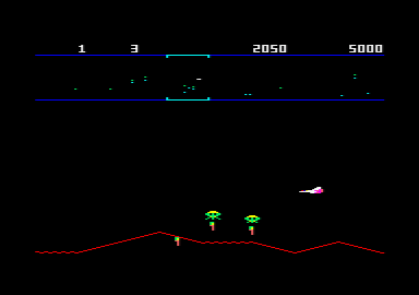 Defend or Die (Amstrad CPC) screenshot: The enemies have picked up the humans.