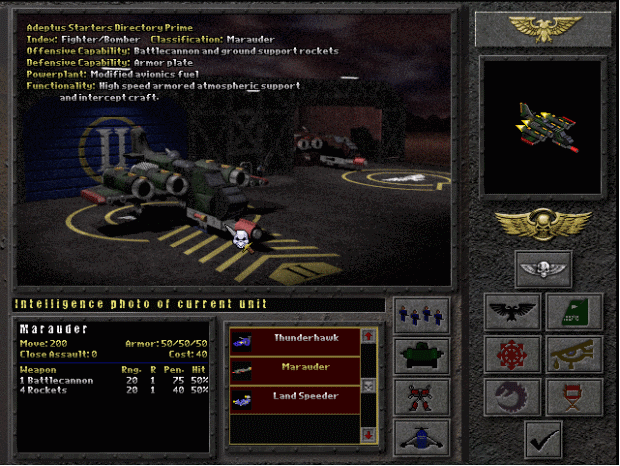Final Liberation: Warhammer Epic 40,000 (Windows) screenshot: The Marauder aircraft.