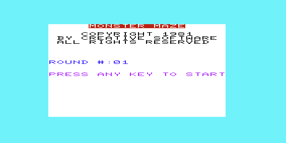 Math Hurdler / Monster Maze (VIC-20) screenshot: Monster Maze: Title Screen