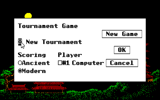 Ishidō: The Way of Stones (PC-88) screenshot: Tournament Game set-up