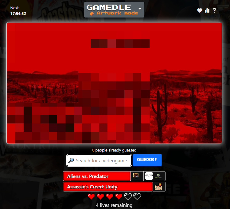 Gamedle (Browser) screenshot: Artwork mode screenshot