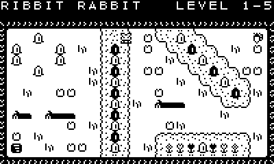 Ribbit Rabbit! (Playdate) screenshot: The fifth level has areas of land the player can safely move across.