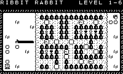 Ribbit Rabbit! (Playdate) screenshot: The sixth level has a maze with strategically placed water holes.
