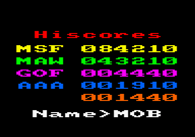 Star Firebirds (Amstrad CPC) screenshot: Entering a high score.