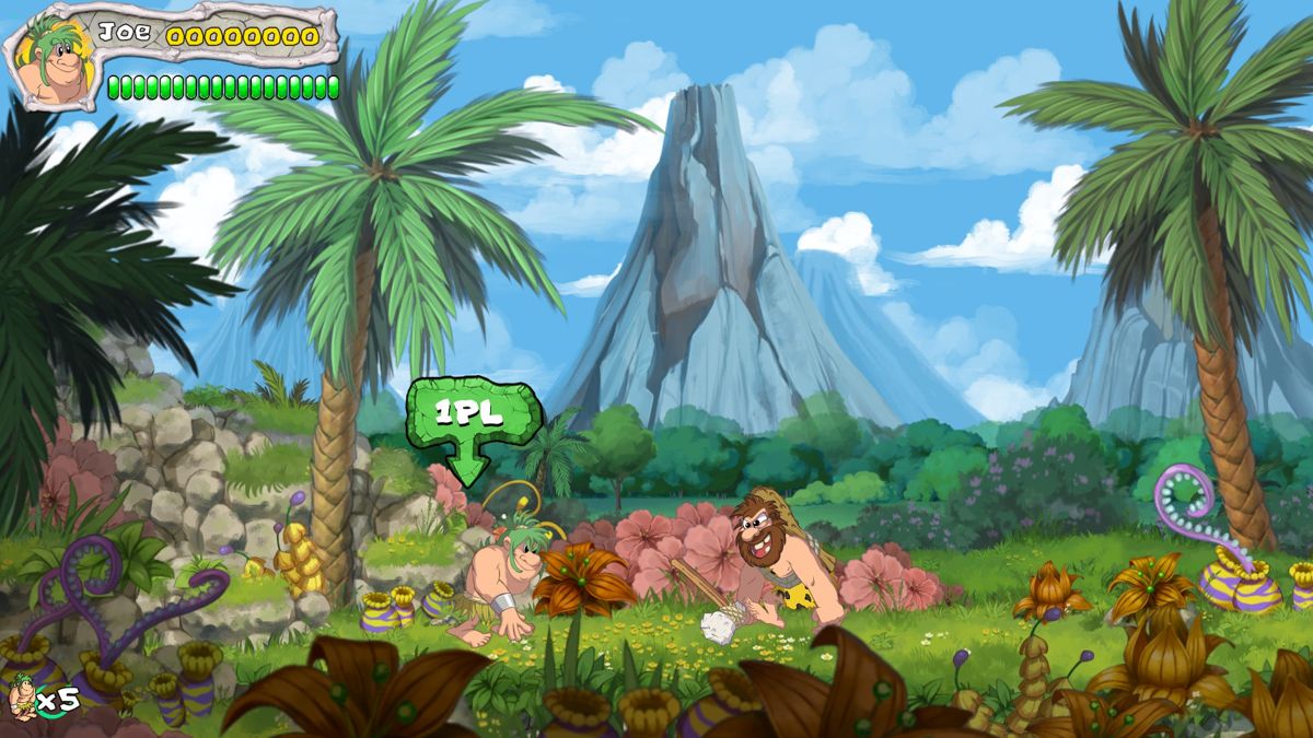 New Joe & Mac: Caveman Ninja (Windows) screenshot: Start of the first level playing as Joe.